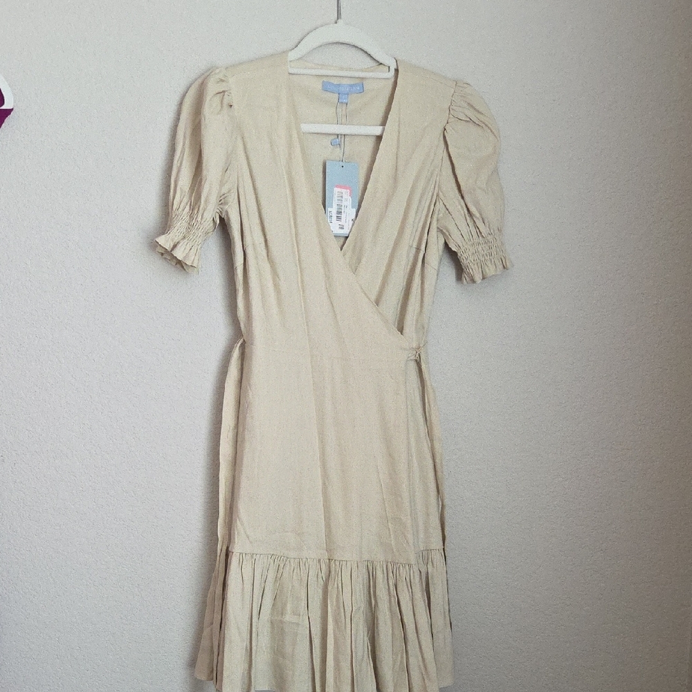 ANTONIO MELANI Tan Pleated Midi Sundress